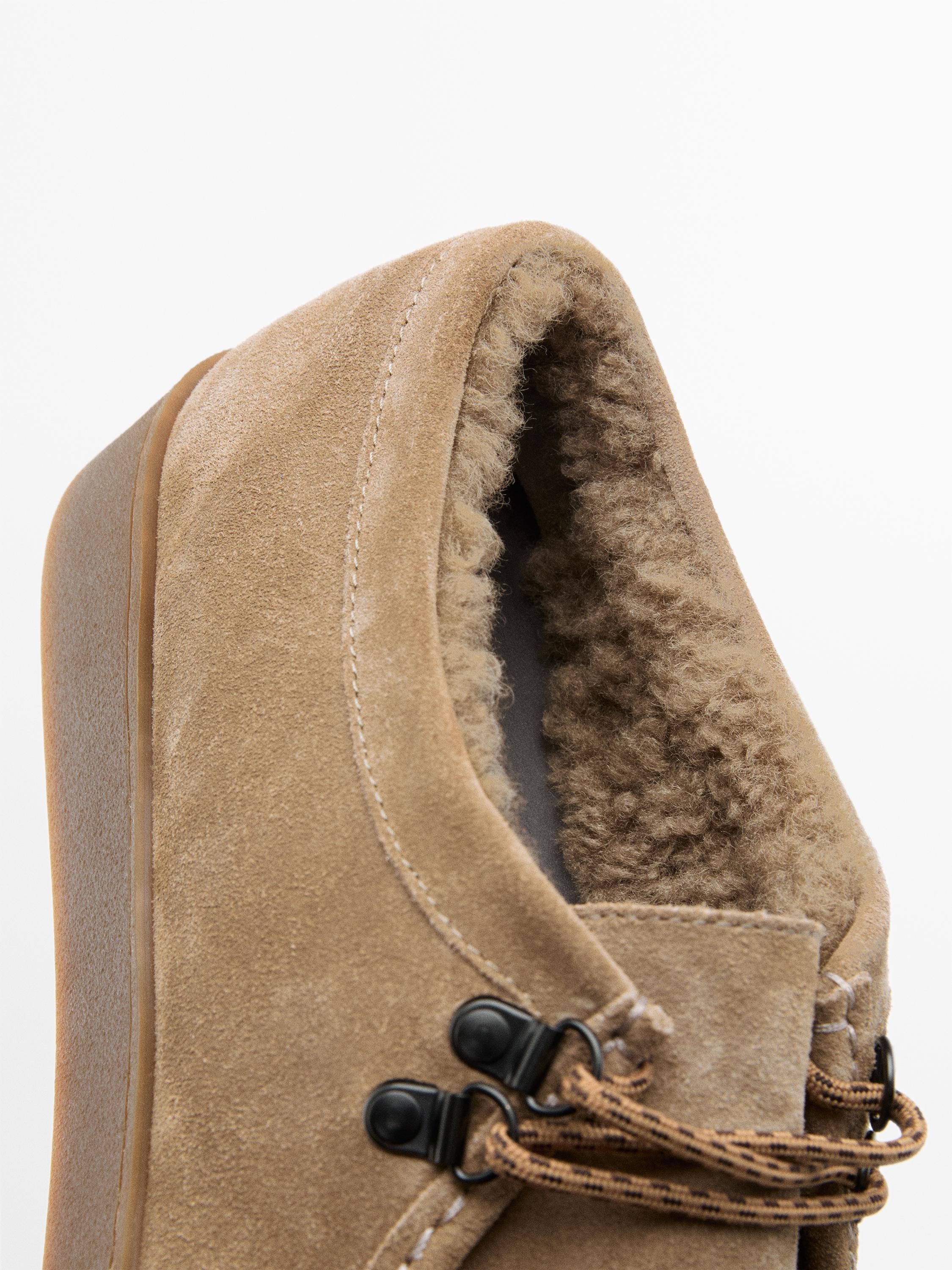 Lined split leather moc toe shoes